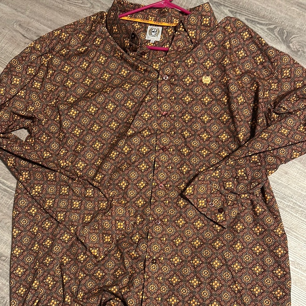 Orange Patterned Button-Up Shirt - image 4